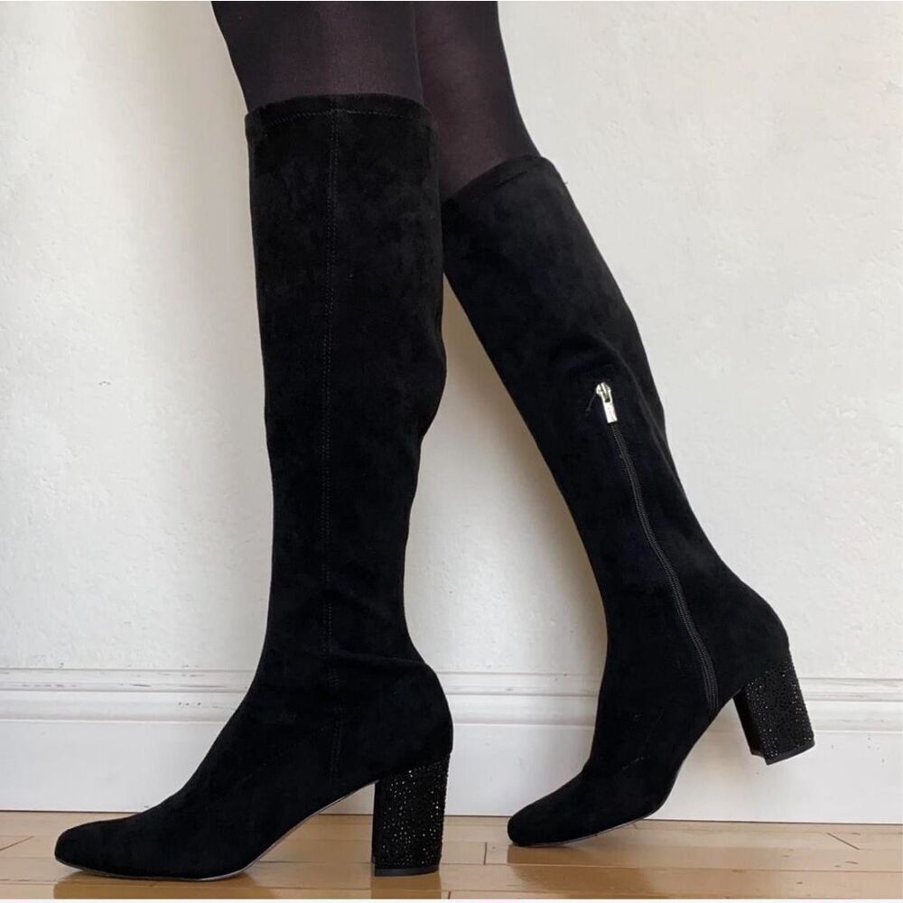 Jewel Badley Mischka Womens Black NWT Evalina Block Heel Boots 9.5
